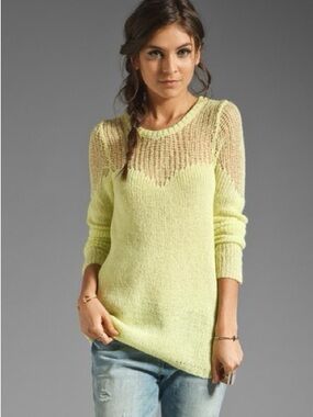 Free People Cozy Ginger Pullover Neon Lime Medium NWT